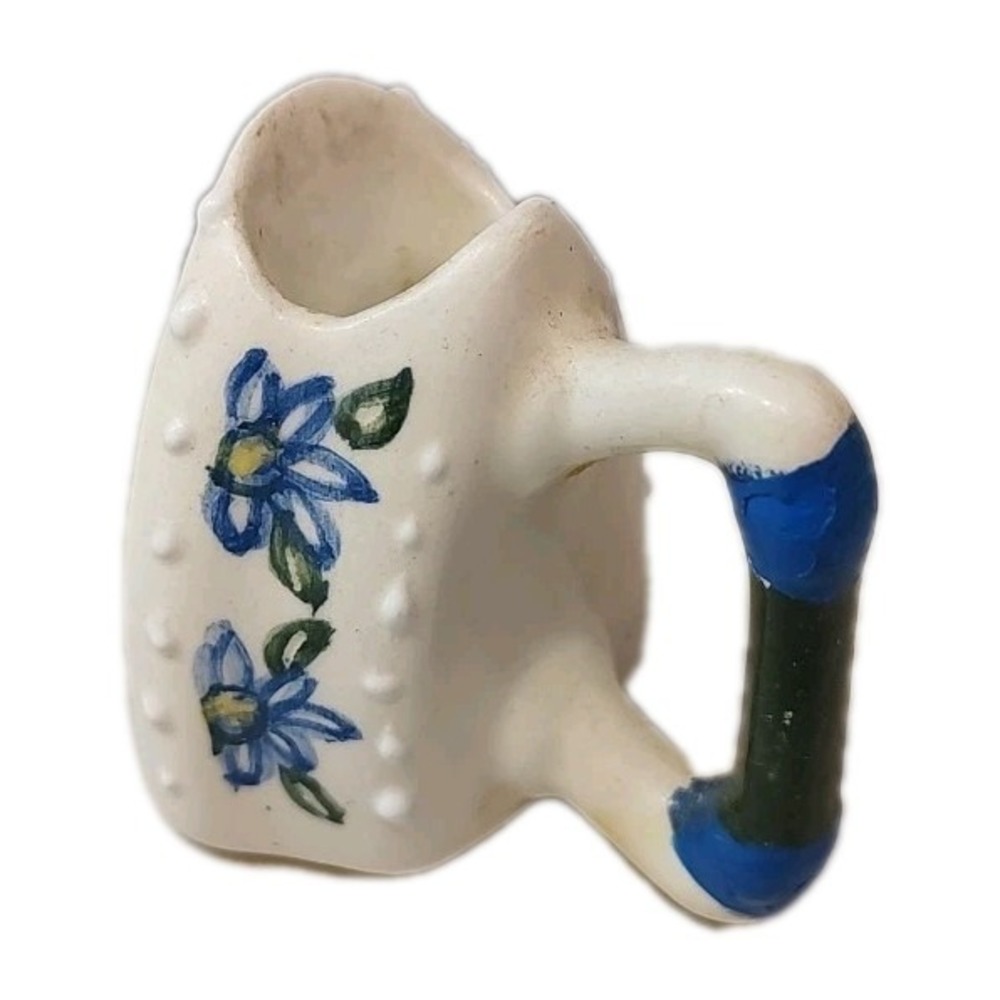Vintage Miniature Iron Ceramic‎ Porcelain Toothpick  Holder Floral Iris 2" Tall